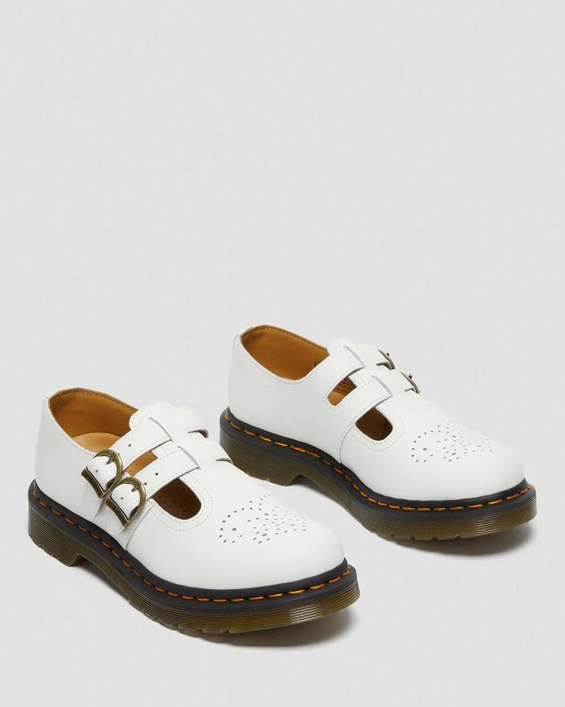 White Women's Dr Martens 8065 Smooth Leather Mary Jane Shoes | CA 333KOR